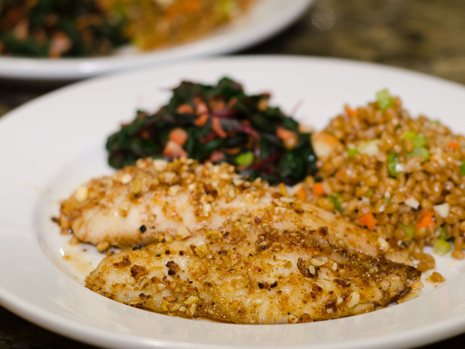 Plate with Almond Crusted Tilapia
