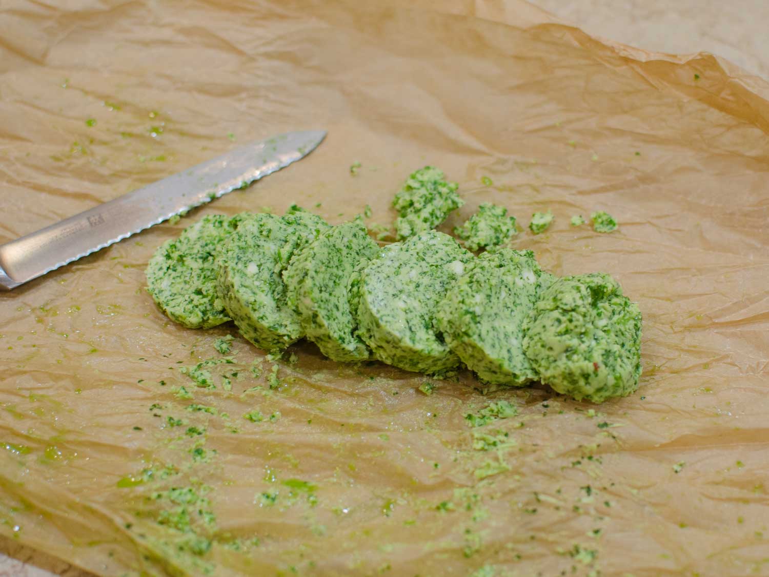 Frozen Chimichurri Butter Sliced into Discs