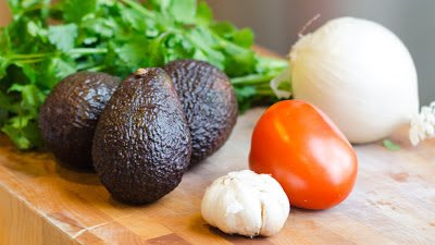 Ingredients for making homemade guacamole