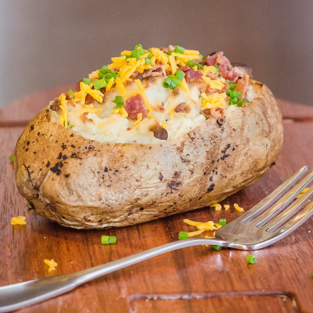 Twice Baked Potatoes with Bacon, Cheddar and Chives