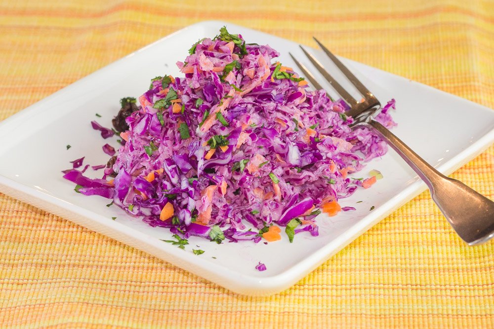 Red Cabbage and Carrot Salad with Yogurt Dressing