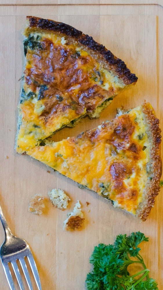Quinoa Crust Quiche with Spinach and Cheddar