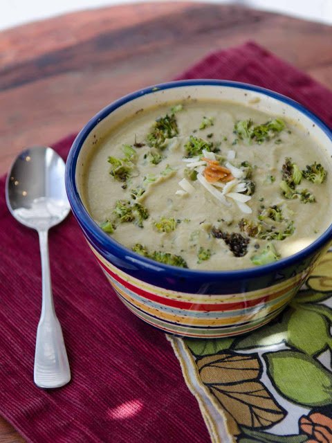 Roasted Broccoli and Roasted Garlic are the key to an awesome Broccoli and Cheddar Soup