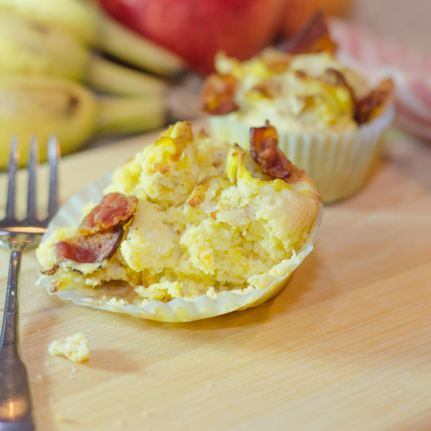 Cornbread Breakfast Muffins with Bacon and Eggs