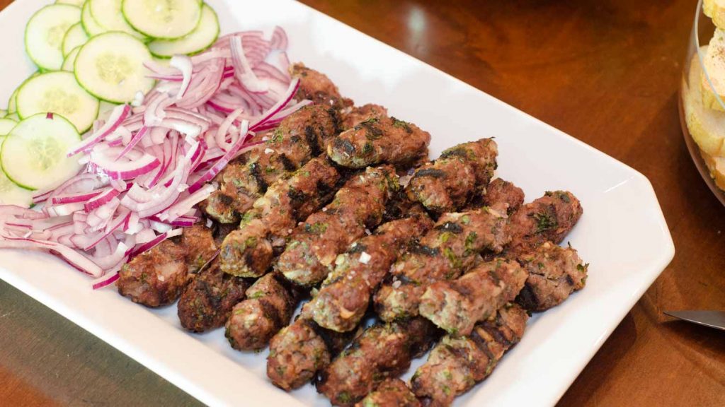 Grilled Beef Kofta with Cucumbers and Red Onions