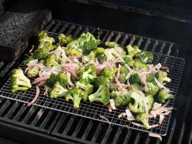 Broccoli and Onions on the grill