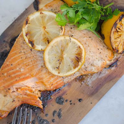 Slow Roasted Salmon on a Cedar Plank with Lemons and Herbs