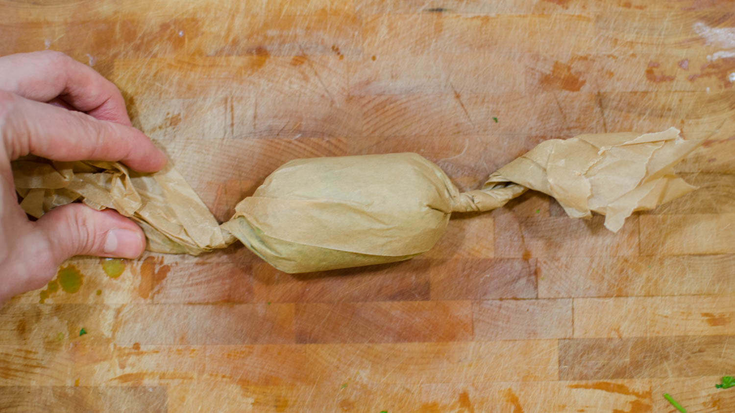 Wrapping Chimichurri Butter in Parchment Paper