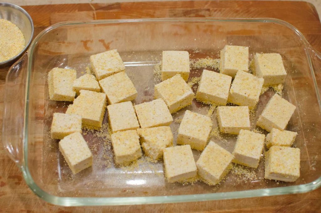 Tofu Cubes Dredged with Cornmeal and Seasoning