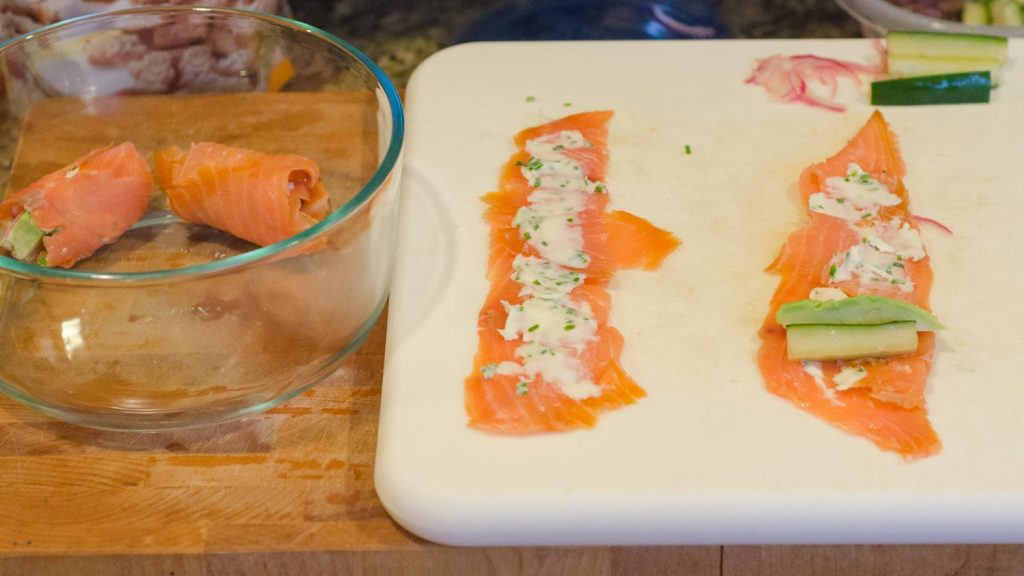 Preparing Smoked Salmon Rolls with Compound Butter