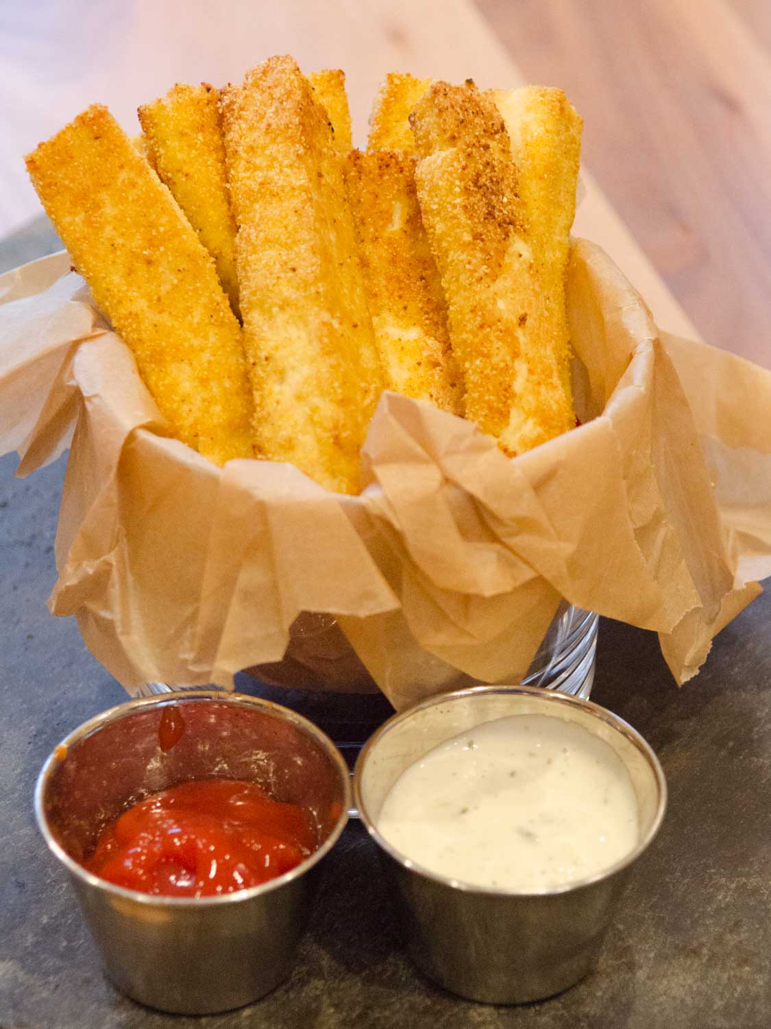 Crispy Baked Tofu Fries with Ranch and Ketchup