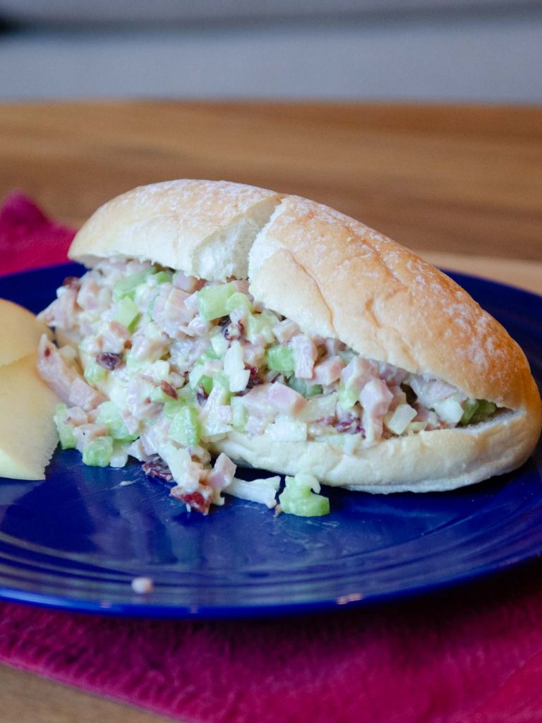 Leftover Ham made into a ham salad sandwich on a Plate