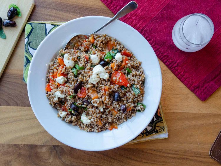 Wheatberry Salad with Roasted Red Peppers, Olives and Basil