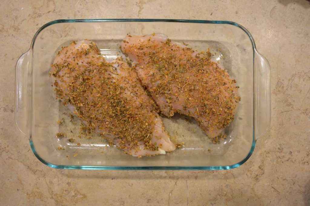 Chicken Breast rubbed with olive and and herbs before air frying