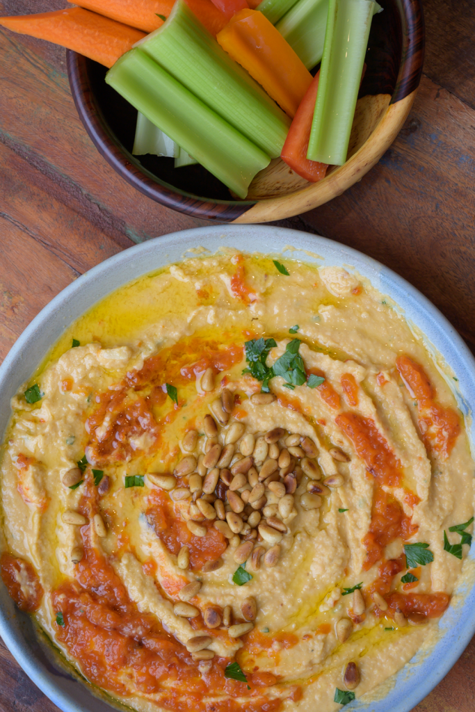 Red Pepper and Garlic Hummus with Vegetables